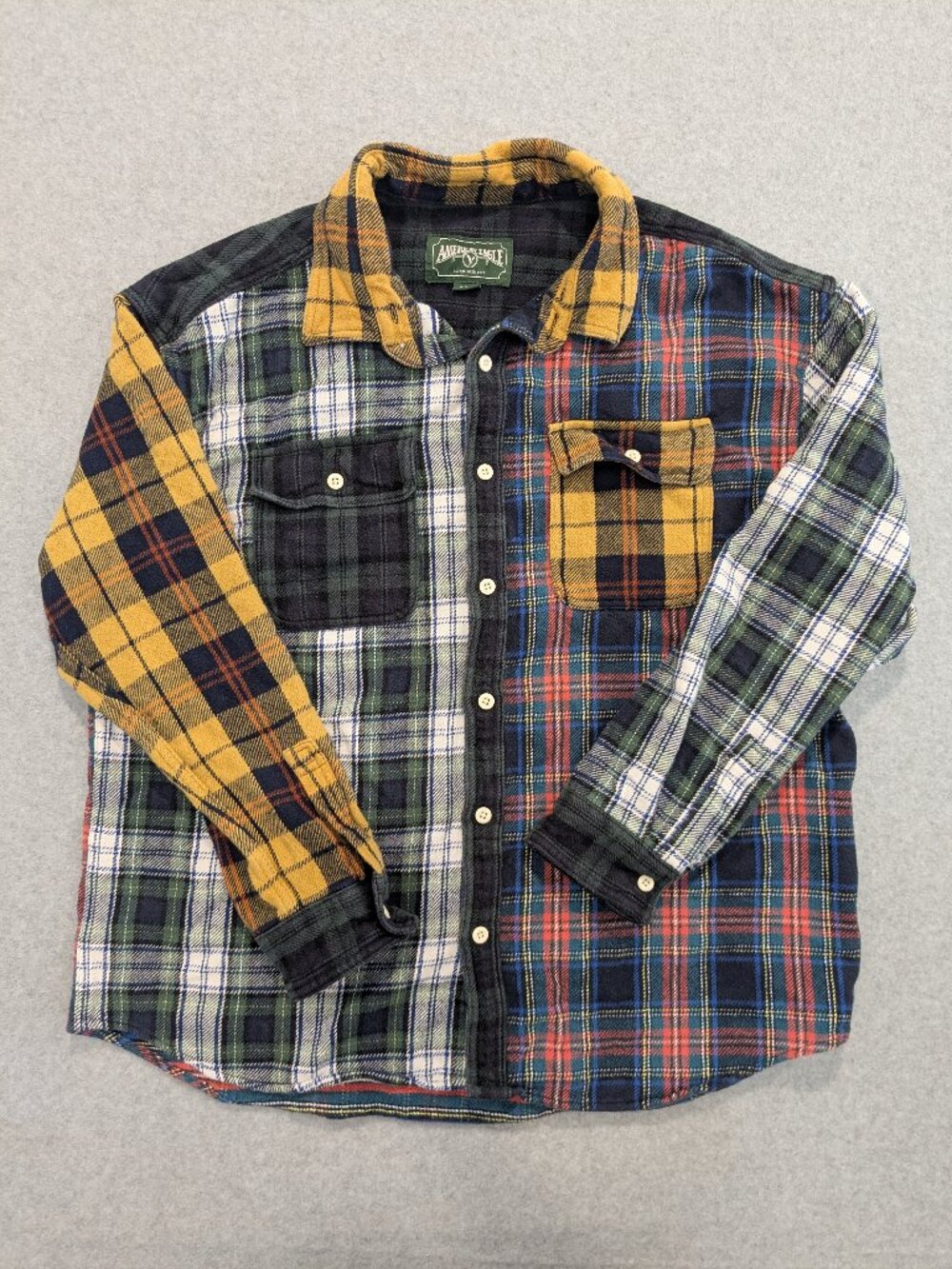 American Eagle Flannel XL Primary Colorblock Patchwork Heavy Cotton Plaid Shirt